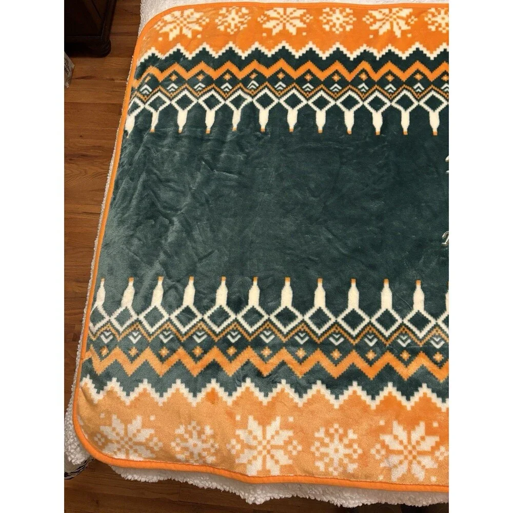 Tito’s Holiday 38” X 60” Blanket Throw Tito’s Handmade Vodka Green & Orange, EUC